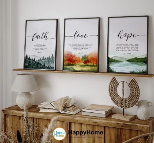 Faith Hope Love Bible Verse Wall Art Set Scripture Quotes Prints | Christian Poster Home Decor Of 3 Piece -P584