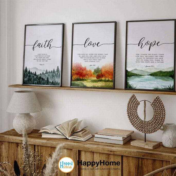 Faith Hope Love Bible Verse Wall Art Set Scripture Quotes Prints | Christian Poster Home Decor Of 3 Piece -P584
