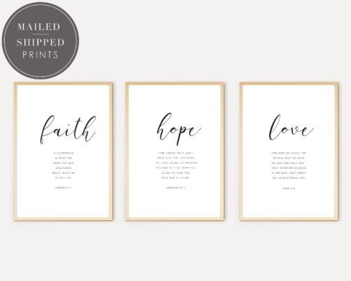Faith Hope Love Christian Bible Verse | Set Of 3 Prints Physical Prints Shipped Hebrews 11 John 16