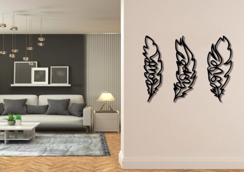 Faith Hope Love Feathers Metal Wall Art Set, Quote Art, Meaningful Gifts, Above Fireplace Leaves Set Of 3