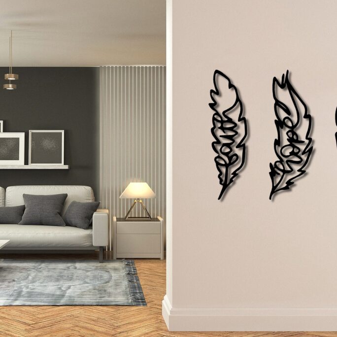Faith Hope Love Feathers Metal Wall Art Set, Quote Art, Meaningful Gifts, Above Fireplace Leaves Set Of 3