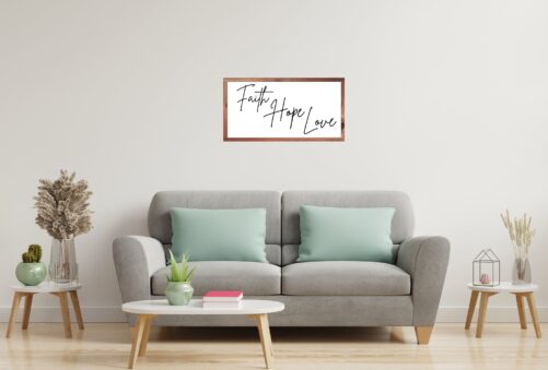 Faith Hope Love Framed Wood Sign, Religious Decor, Christian Home Art, Wooden Sign For Christians, Decor