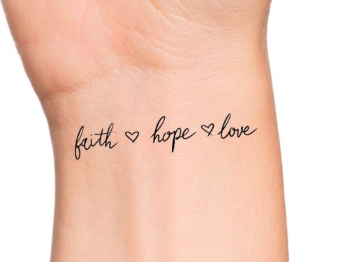Faith Hope Love Hearts Temporary Tattoo