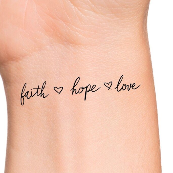 Faith Hope Love Hearts Temporary Tattoo