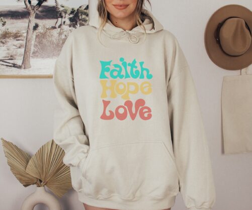 Faith Hope Love Hoodie, Gift, Christian Sweatshirt, Cross Christian, & Grace Jesus Orthodox