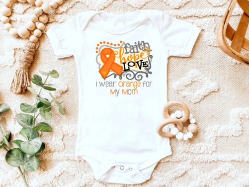 Faith Hope Love | I Wear Orange For Awareness Orange Ribbon Leukemia Multiple Sclerosis Kidney Cancer Renal T-Shirt One Piece
