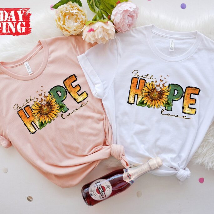 Faith Hope Love Shirt, Mother's Day Gift Ideas, For Mom, Mama Sweatshirt, With Flowers Tees, Colorful Religious Shirt