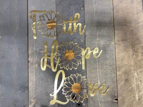 Faith Hope Love Sunflower Metal Wall Art, Sunflower Home Decor, She Shed Accent, Faith Metal Hanging