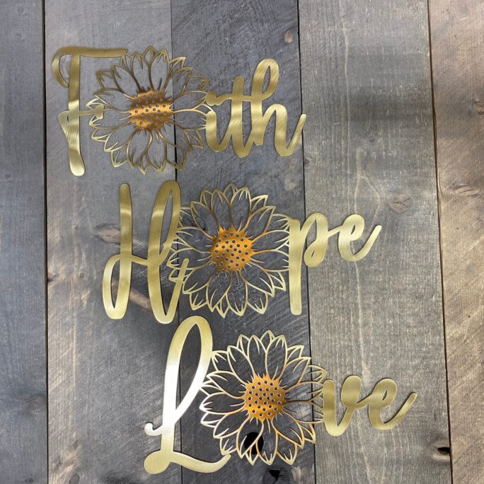 Faith Hope Love Sunflower Metal Wall Art, Sunflower Home Decor, She Shed Accent, Faith Metal Hanging