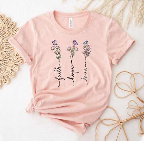 Faith Hope Love T-Shirt, Shirt, Christian Tee, Religious Top, Church Gift, Vertical Cross Shirts, Grace Shirt