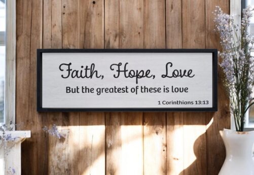 Faith Hope Love Wooden Sign - Large 3Ft X 1Ft Framed Wall Decor Handmade Home Accent For Dining Room, Living Or Entryway