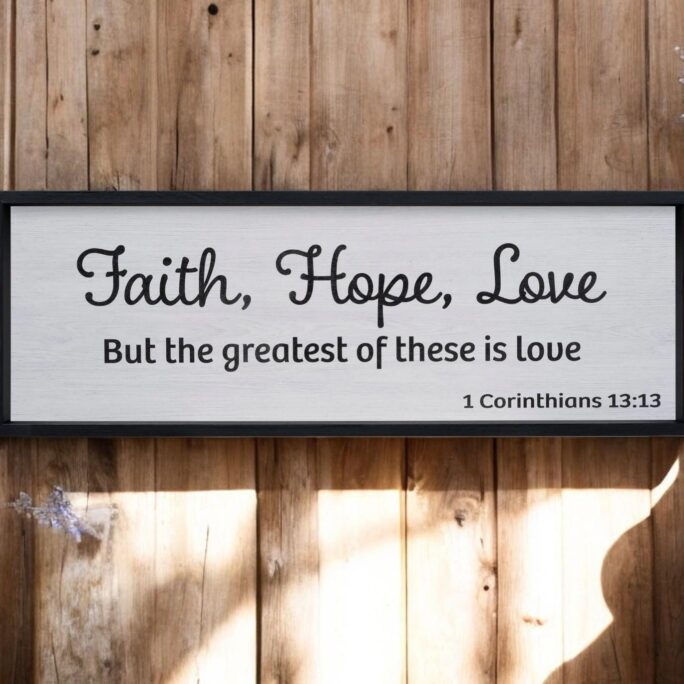 Faith Hope Love Wooden Sign - Large 3Ft X 1Ft Framed Wall Decor Handmade Home Accent For Dining Room, Living Or Entryway