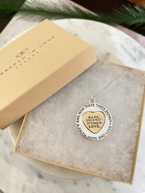 Faith Hope & Love Bible Verse Spinner Necklace, 1 Corinthians 1313, Christian Gifts, Scripture Jewelry, Love Gift For Her