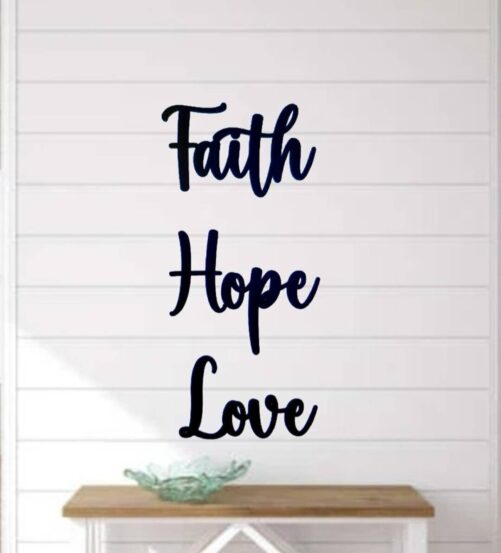 Faith Hope & Love Metal Sign Set Of 3 Signs | Faith Home Decor Art Cursive Writing Custom Words