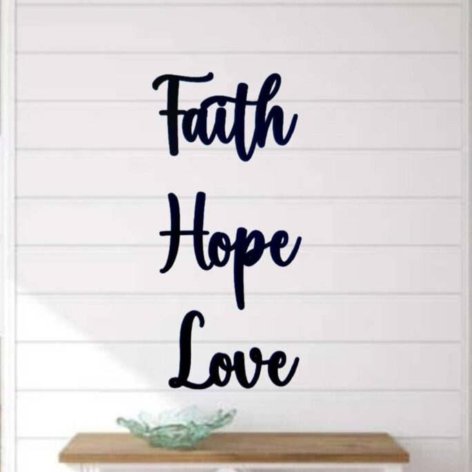 Faith Hope & Love Metal Sign Set Of 3 Signs | Faith Home Decor Art Cursive Writing Custom Words