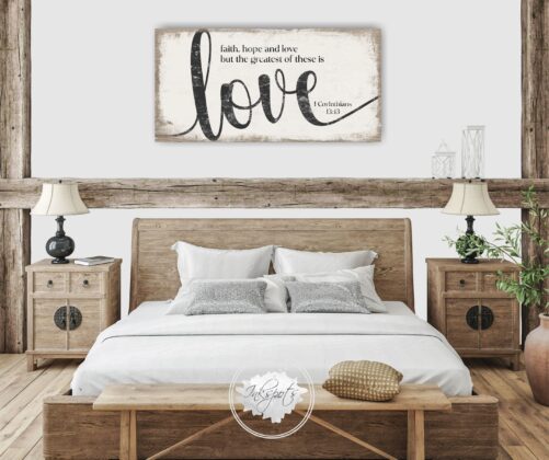 Faith Hope & Love Scripture Sign | Large Farmhouse Bible Verse 1 Corinthians 13 Christian Wall Art Distressed Rustic Canvas - Sc01