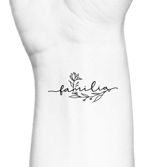 Familia Love Wildflowers Handwriting Words Outline Temporary Tattoo