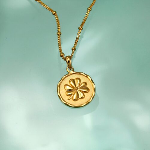 Four Leaf Clover Pendant Necklace, Lucky Shamrock 18K Gold Vermeil, Personalised Birthstone Available