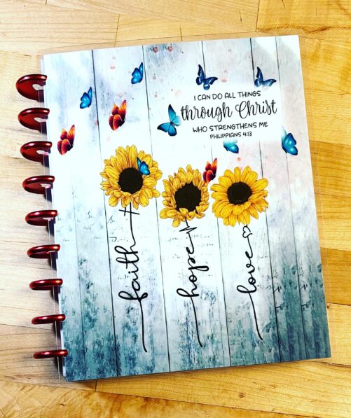 Front & Back Cover Set Faith Hope Love Sunflower Butterflies 4 Use With Classic Happy Planner Or Erin Condren | Life Planner/A5Coil/A5Ring