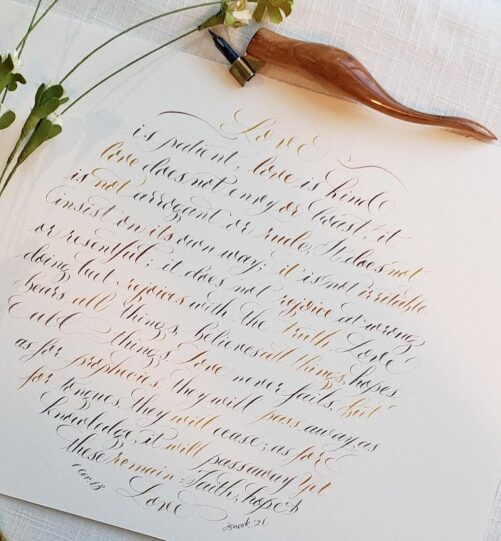 Hand Written Wedding Gift, Calligraphy Quote Gift For Couple, Birthday & Engagement Gift. Inspirational Bible Verse Love Chapter
