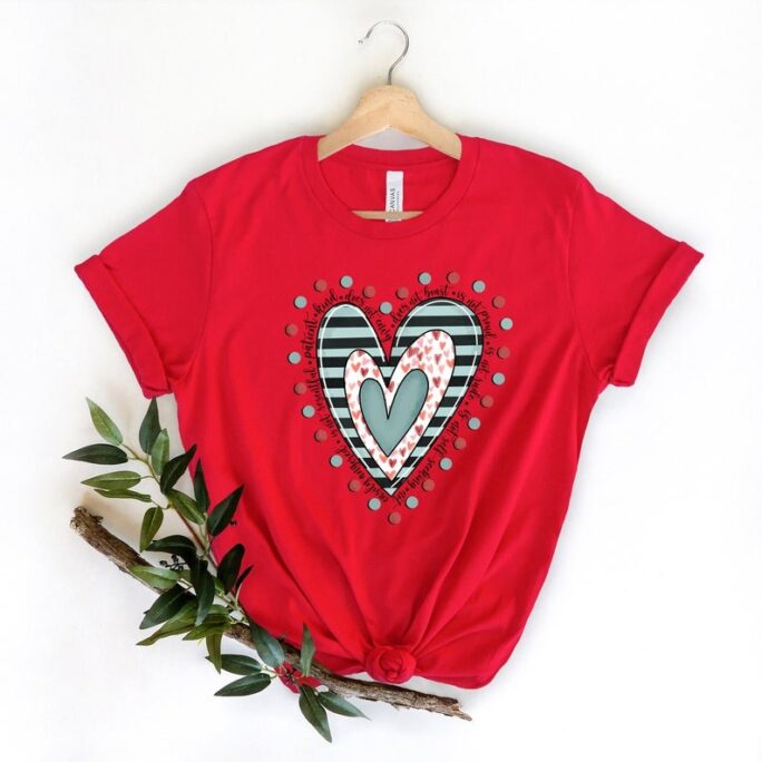 Hearts Valentine's Day Heart Shirt, Cute Valentine Valentines Gift, Valentines Day Love Is Patient Kind