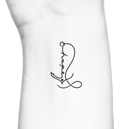Hope Love Anchor Single Line Temporary Tattoo/Beach Heart Faith Continuous Temp