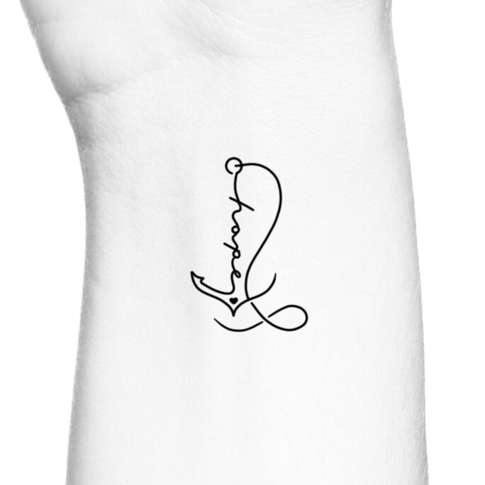 Hope Love Anchor Single Line Temporary Tattoo/Beach Heart Faith Continuous Temp