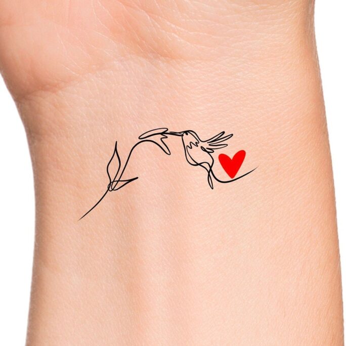 Hummingbird Heart Flower Temporary Tattoo/Animal Tattoo Bird Tattoos Love