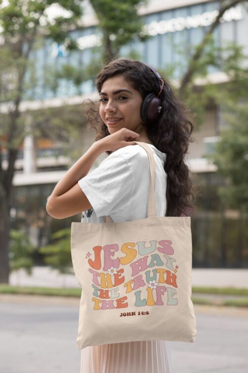 Jesus Is The Way Christian Tote Bag Aesthetic Merch Bible Retro Church
