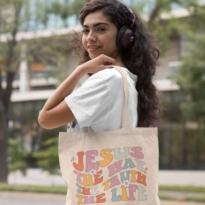 Jesus Is The Way Christian Tote Bag Aesthetic Merch Bible Retro Church