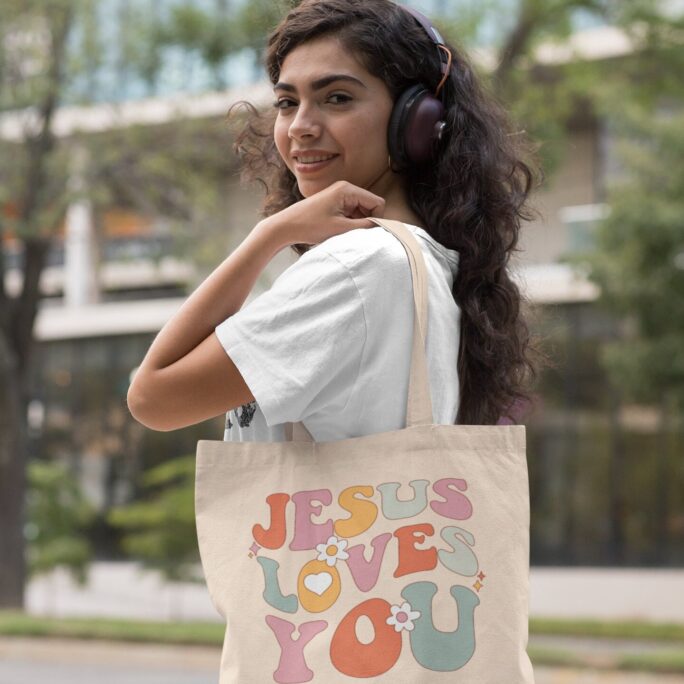 Jesus Loves You Christian Tote Bag Aesthetic Merch Bible Retro Bags Church