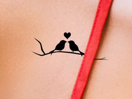 Love Birds Temporary Tattoo/Bird Tattoo Silhouette Black Temp Heart Branch