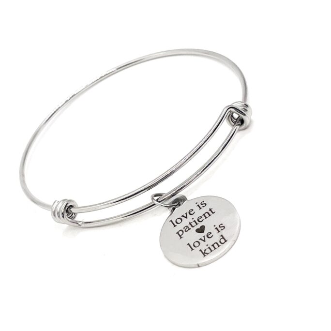 Love Gifts, Is Patient, Kind Charm Bracelet, Faith Gift, Christian Love, 1 Corinthians 13 4, Stacking Bangle, Bracelet