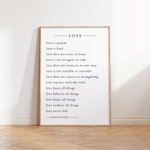 Love Is Patient, 1 Corinthians 134-8, Bible Verse Wall Art, Minimal Scripture Print, Large Christian Home Decor, Religious Wedding Gift