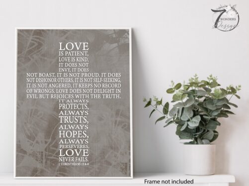 Love Is Patient Cross Typography Christian Neutral Home Decor Bible Verse Wall Art 1 Corinthians 134-8 Scripture - Unframed Print Or Canvas