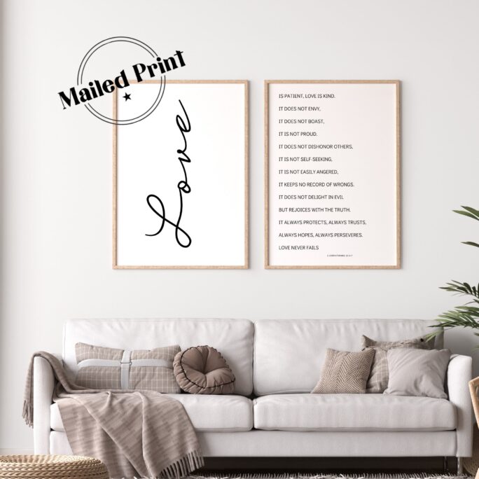 Love Is Patient Is Kind Poster Set | Master Bedroom Wall Art 1 Corinthians 13 Bible Verse Guest Decor