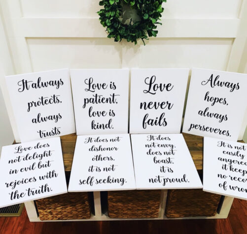 Love Is Patient Is Kind Wedding Decor. Large 1 Corinthians 13 Aisle Signs. Wood
