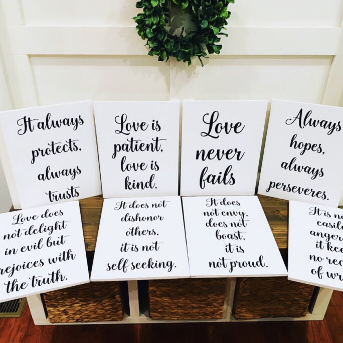 Love Is Patient Is Kind Wedding Decor. Large 1 Corinthians 13 Aisle Signs. Wood