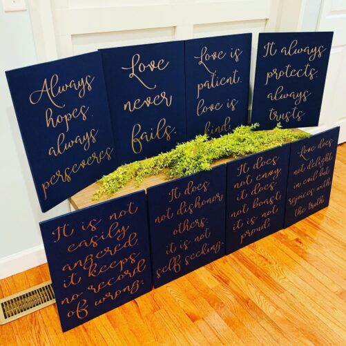 Love Is Patient Is Kind Wedding Decorations. 1 Corinthians 13. Aisle Signs. Wood Decor. Shower