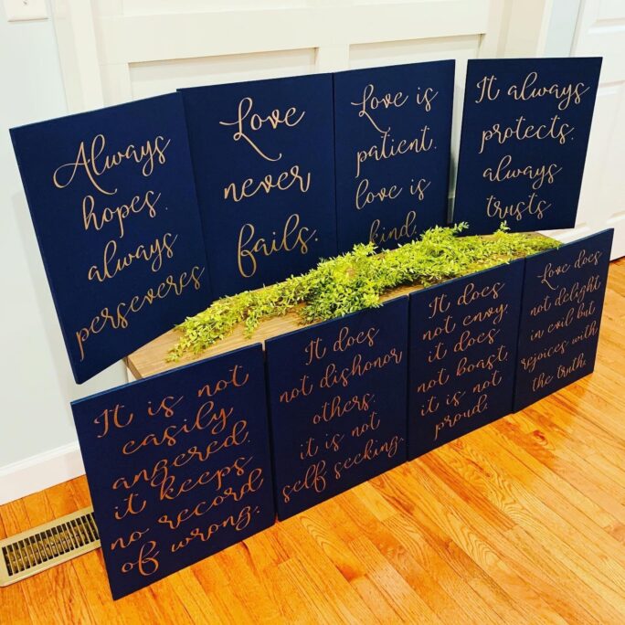 Love Is Patient Is Kind Wedding Decorations. 1 Corinthians 13. Aisle Signs. Wood Decor. Shower