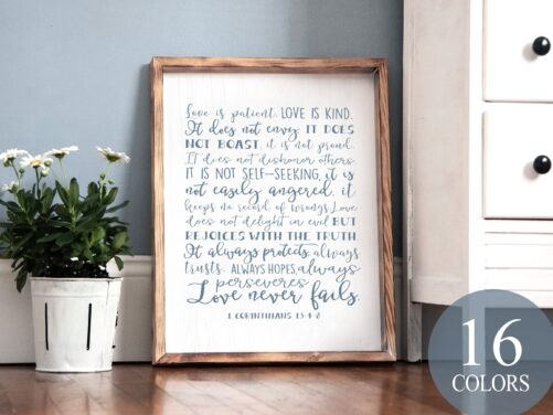 Love Is Patient, Kind, Bible Verse Sign, Quote, Wedding Verse, Couple Christian Couple, 1 Corinthians