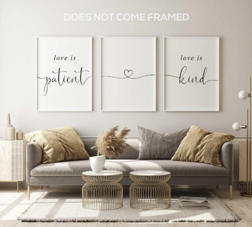 Love Is Patient, Kind, Romantic Posters, Set Of 3 Poster Prints, Home Wall Art Décor, Minimalist Art, Multiple Sizes