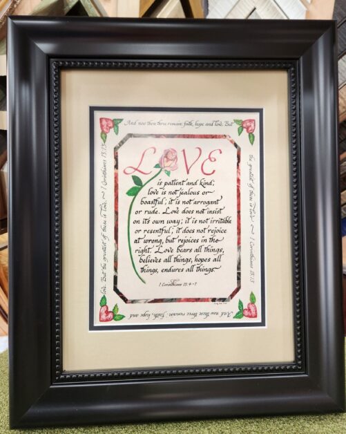 Love Is Patient Kind Scripture Calligraphy Custom Personalized Framed Verse