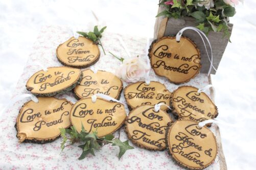 Love Is Patient, Kind, Set Of Ten 1.cor.13 Rustic Wedding Aisle Decorations Bible Scripture Verses