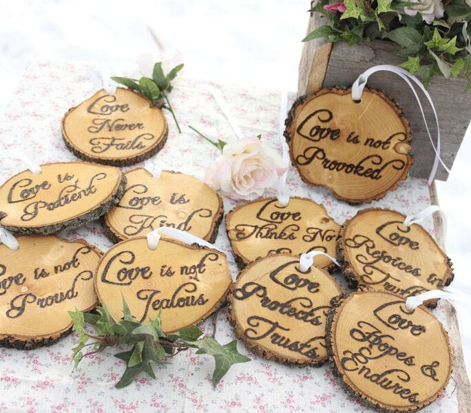 Love Is Patient, Kind, Set Of Ten 1.cor.13 Rustic Wedding Aisle Decorations Bible Scripture Verses