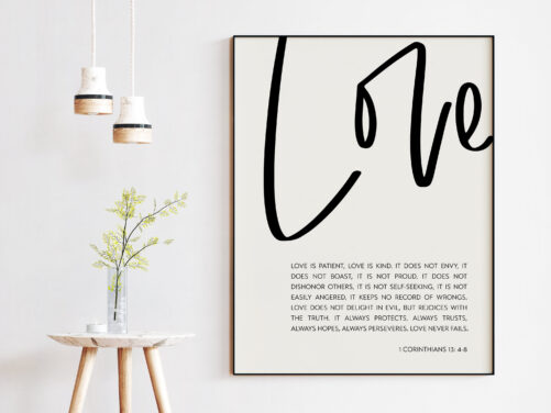 Love Is Patient, Kind. 1 Corinthians 134-8 Art Print | K - Religious Scripture Wedding Gift Quote Bible Verse