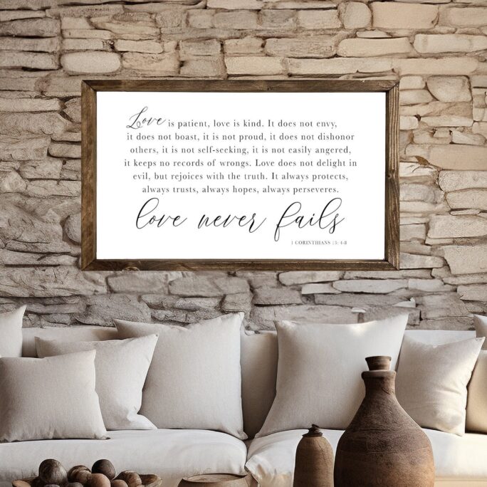 Love Is Patient Love Kind | Scripture Wall Decor Living Room Wood Framed Signs 1 Corinthians