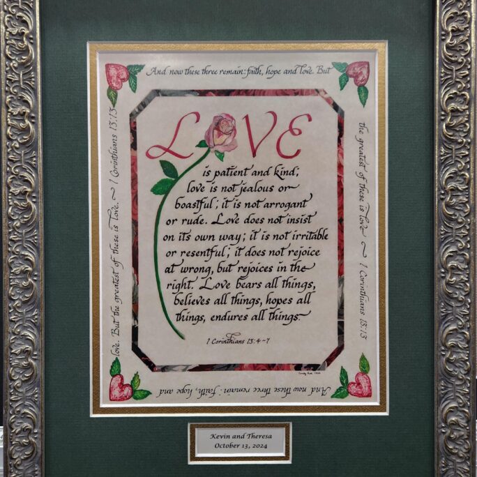 Love Is Patient & Kind Custom Framed Calligraphy Art Bible Verse Picture