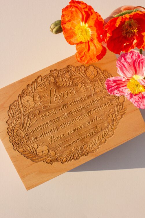 Love Never Ends Wooden Keepsake Box [Love Bears All Things Gift, Engagement Box, Wood Wedding Anniversary Memory Jewelry Box]