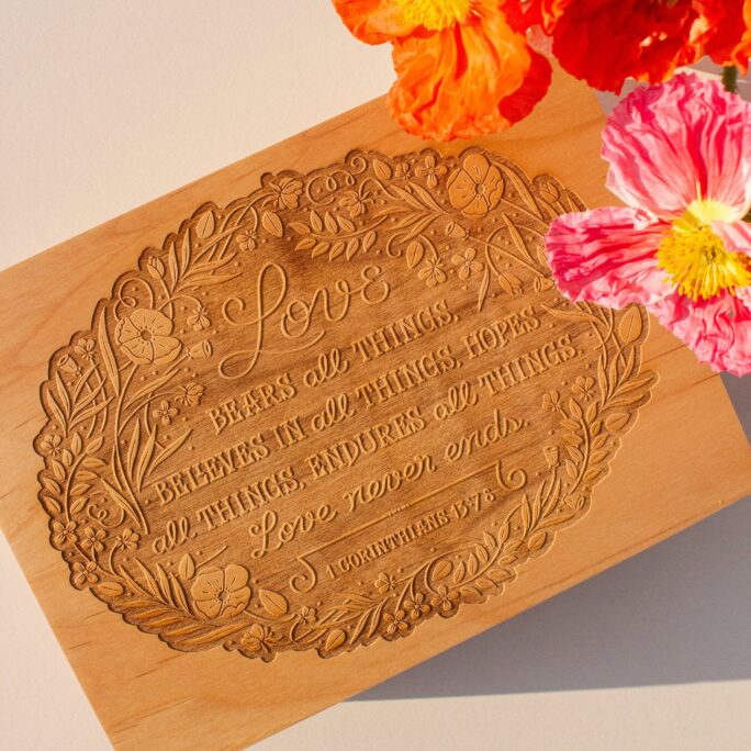 Love Never Ends Wooden Keepsake Box [Love Bears All Things Gift, Engagement Box, Wood Wedding Anniversary Memory Jewelry Box]